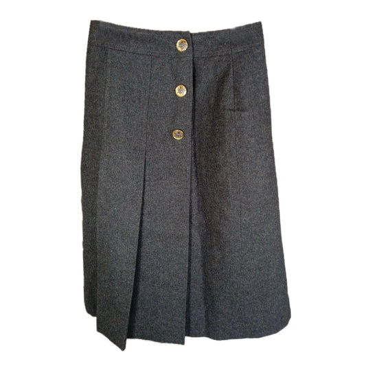 Celine Grey Pleated Wool Skirt w Gold Buttons