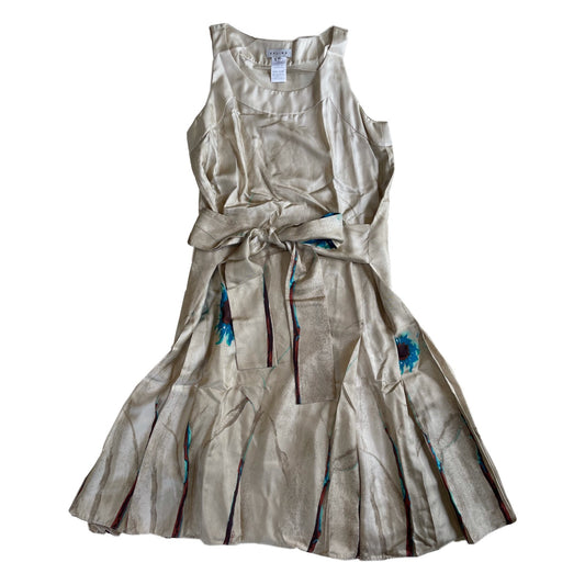 Celine Champagne Pleated Flower Silk Midi Dress