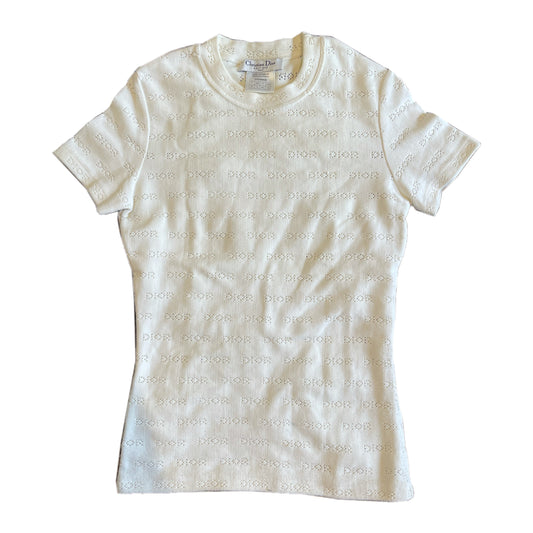 Christian Dior Logo Mesh Ivory Tee