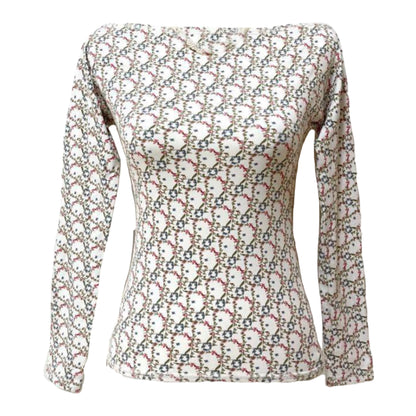 Christian Dior Floral Trotter Logo Boat Neck LS Top