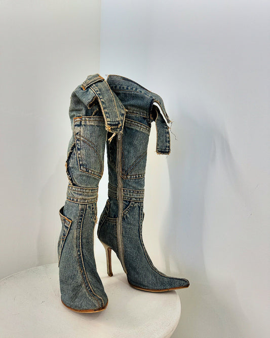 Dolce & Gabbana Denim Point Toe Boots