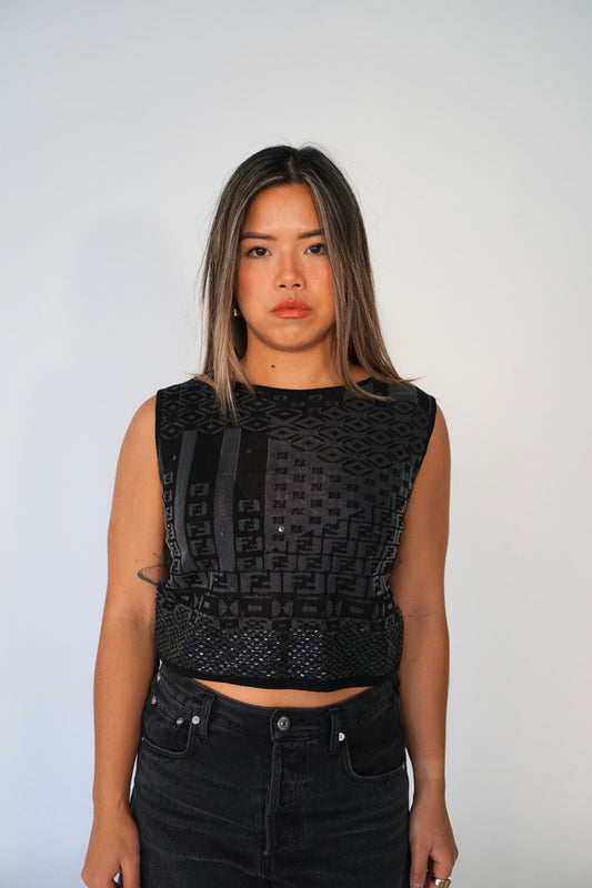 Fendi Knit Mesh Zucca Tank Crop Top