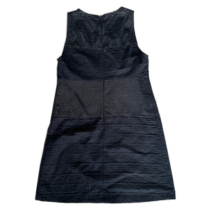 Fendi Zucca Print Embellished Patch Tank Shift Dress