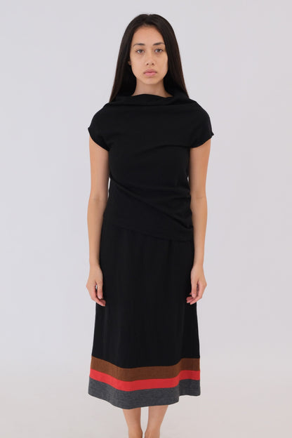 Comme Des Garcons Wool Layered Dress W Stripe Hem