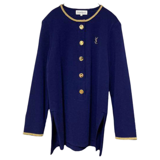 Yves Saint Laurent LS Collarless Knit Button Top