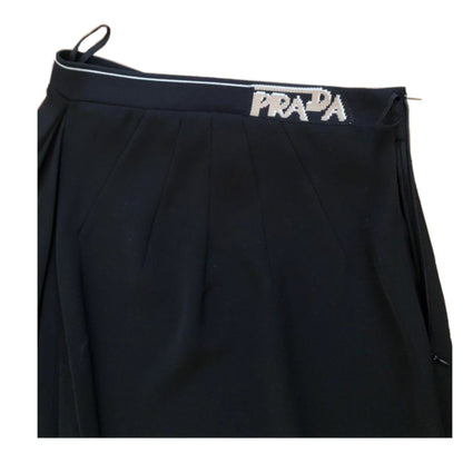Prada Logo Waistband Maxi Pleated Assymetrical Skirt
