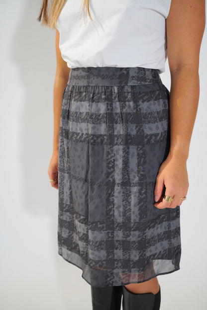 Burberry Check Silk Sketch Print Grey Skirt