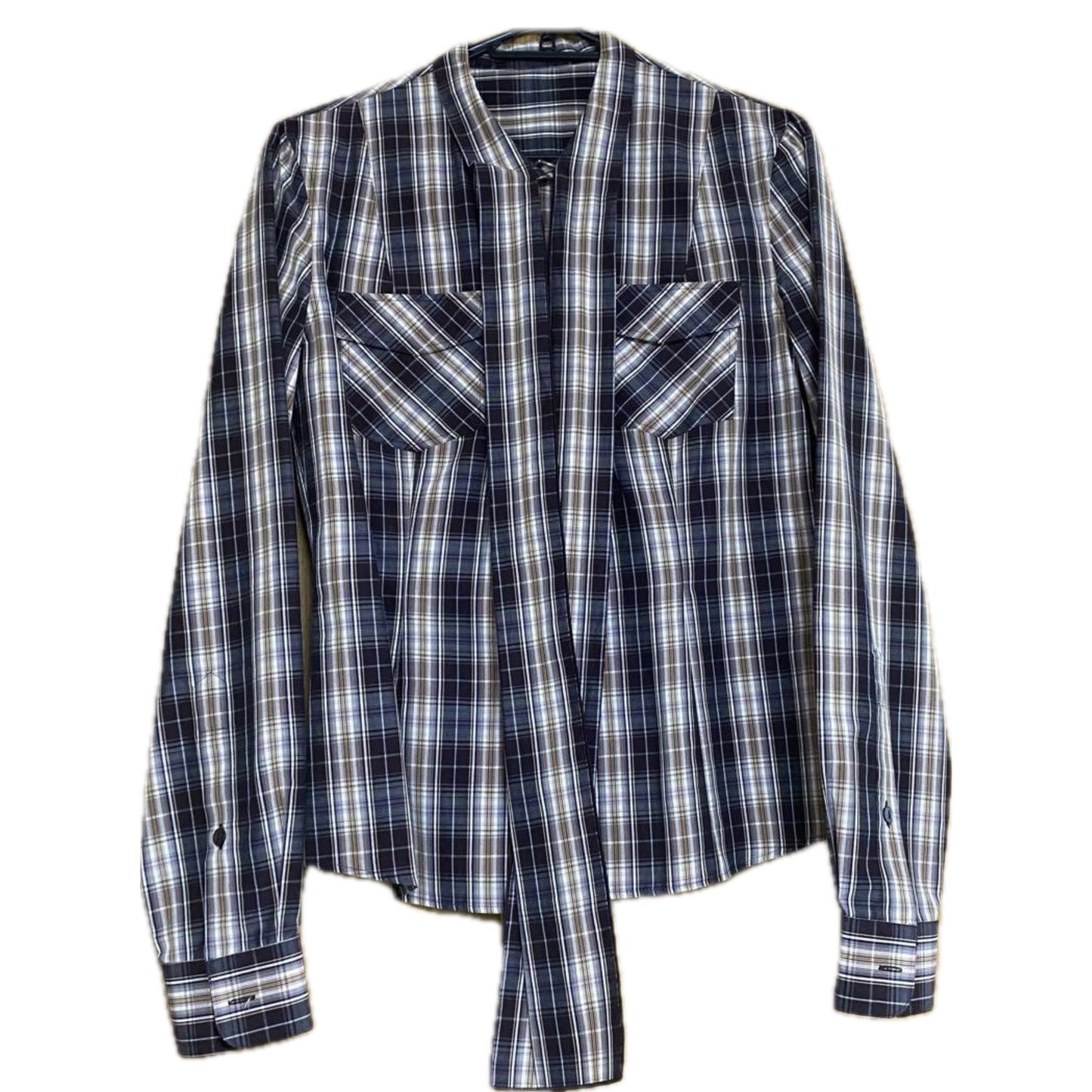 Dolce & Gabbana Checkered Western LS Blouse w Pussybow Tie