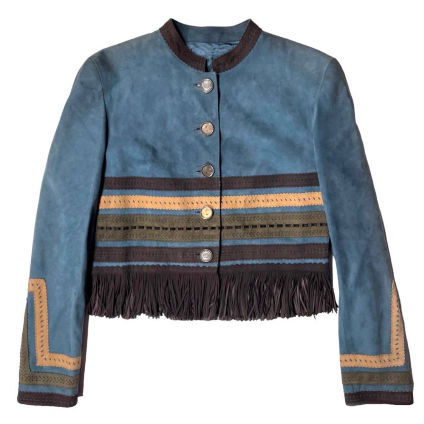 Loewe Suede Fringe Hem w Pattern Detail Mandarin Collar Jacket