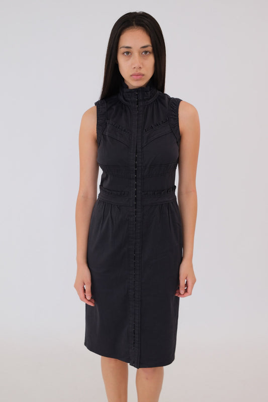 Yves Saint Laurent Frill Hem High Collar Sless Maxi Dress