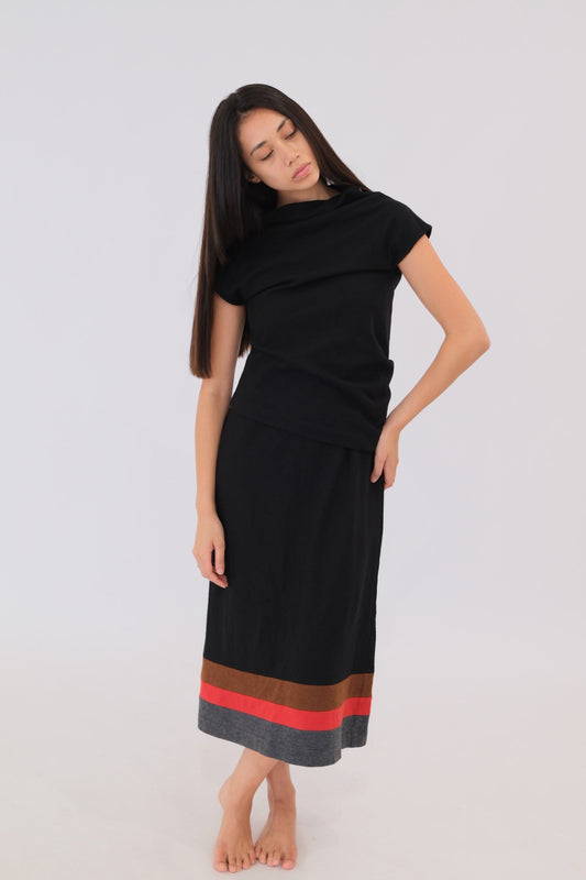 Comme Des Garcons Wool Layered Dress W Stripe Hem