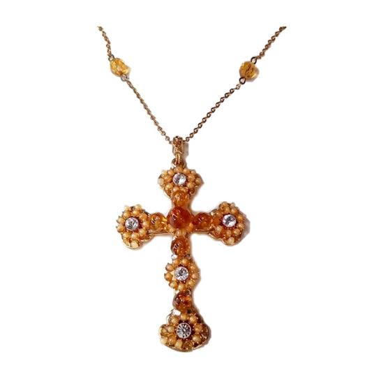 Dolce & Gabbana Bejeweled Rhinestone Floral Cross Necklace