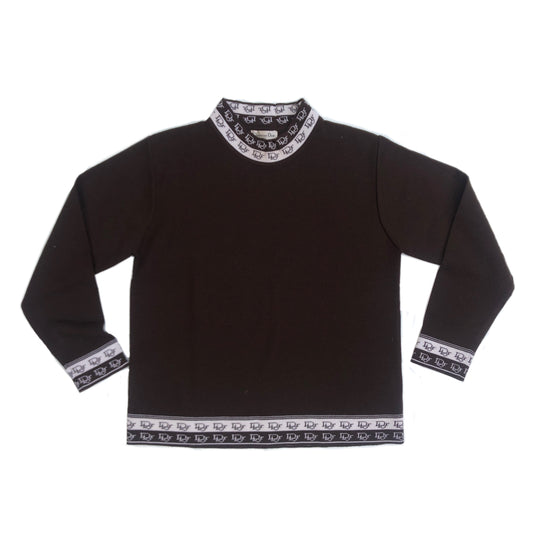 Christian Dior Brown Mock Neck Logo Knit Sweater