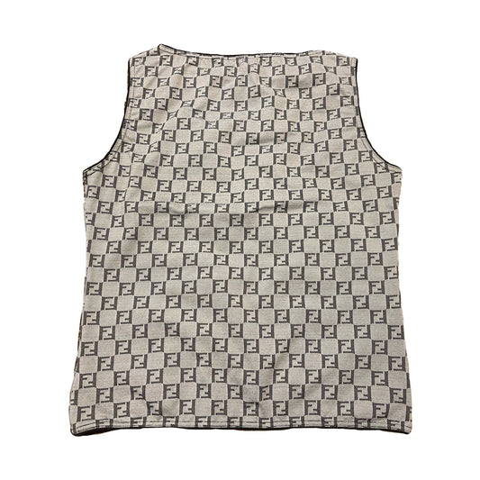 Fendi FF Logo Check Grey Sleeveless Top