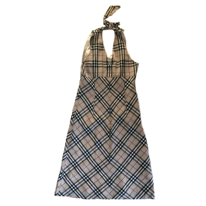 Burberry Blue Label Beige/Black Nova Check Halterneck A Line Dress Dress