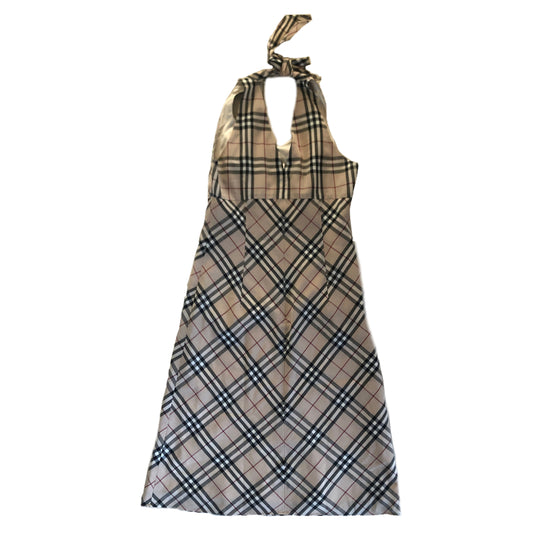 Burberry Blue Label Beige/Black Nova Check Halterneck A Line Dress Dress