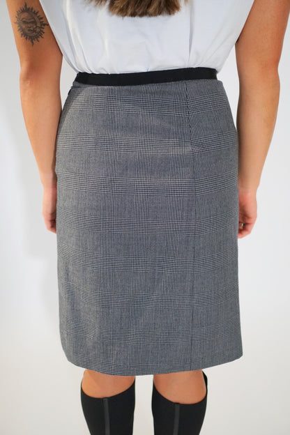 Prada Checkered Midi Pencil Skirt w Ribbon Belt