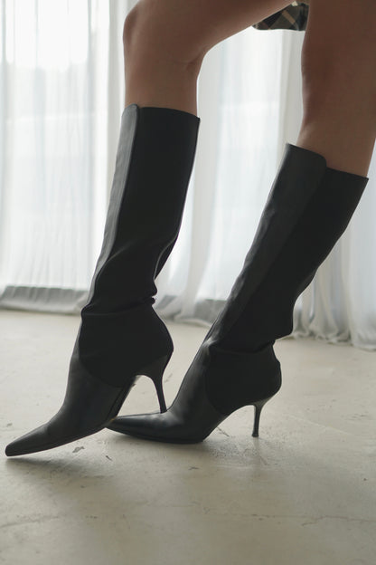 Dolce & Gabbana Kitten Heel Point Toe Elasticated Calf Knee High Boots Sz37