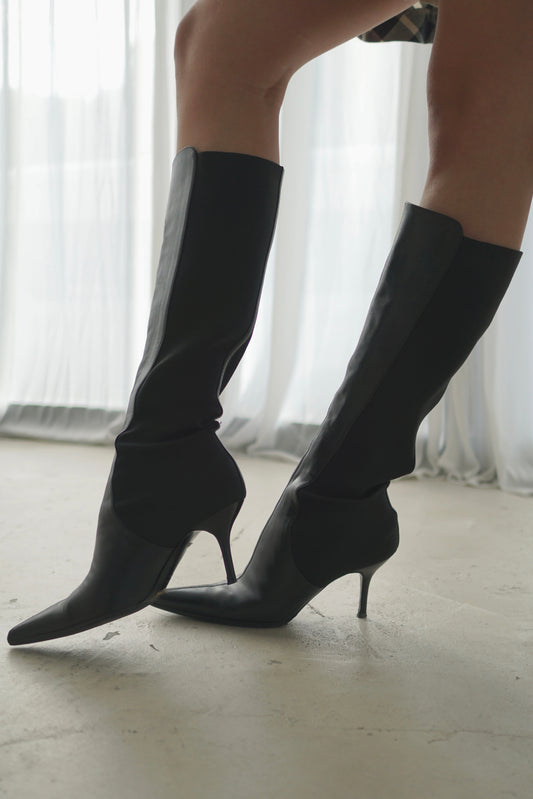 Dolce & Gabbana Kitten Heel Point Toe Elasticated Calf Knee High Boots Sz37