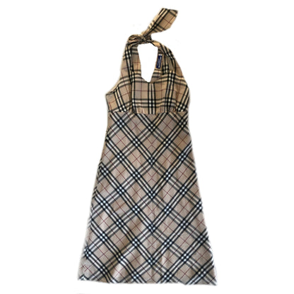 Burberry Blue Label Beige/Black Nova Check Halterneck A Line Dress Dress