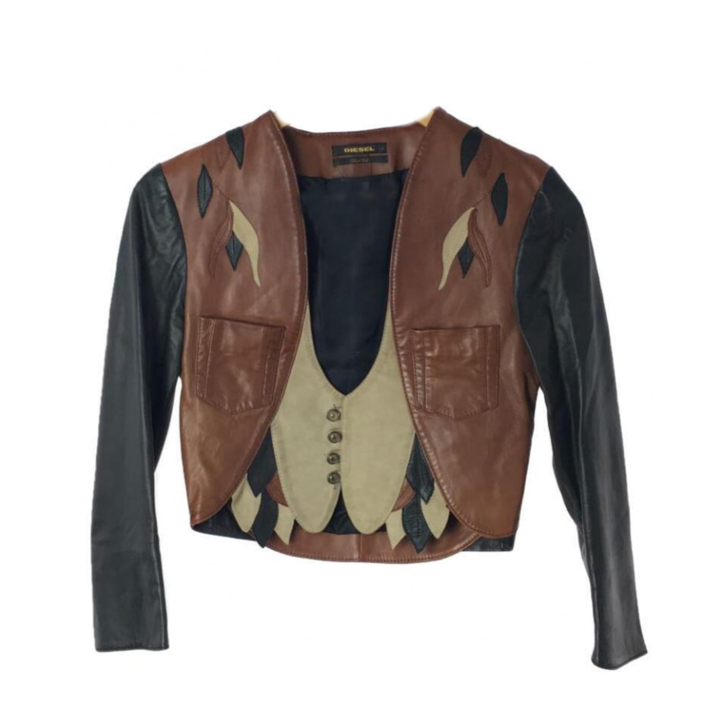 Diesel Gold Sheep Leather Cropped Deep V Neck Jacket/Top