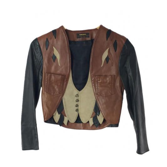 Diesel Gold Sheep Leather Cropped Deep V Neck Jacket/Top