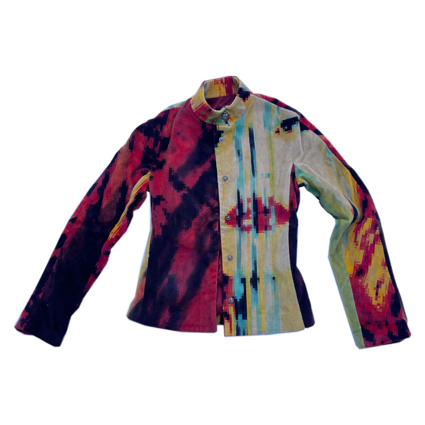 Roberto Cavalli Digital Graphic Print Velvet Mock Neck Jacket