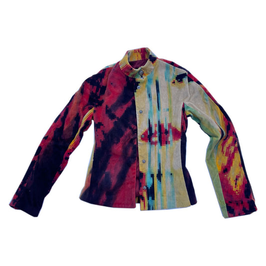 Roberto Cavalli Digital Graphic Print Velvet Mock Neck Jacket