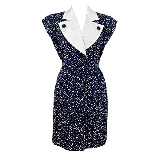 Yves Saint Laurent Square Print Shoulder Pad Sless Midi Dress