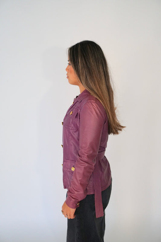 Gucci Leather Gold Button Military Jacket