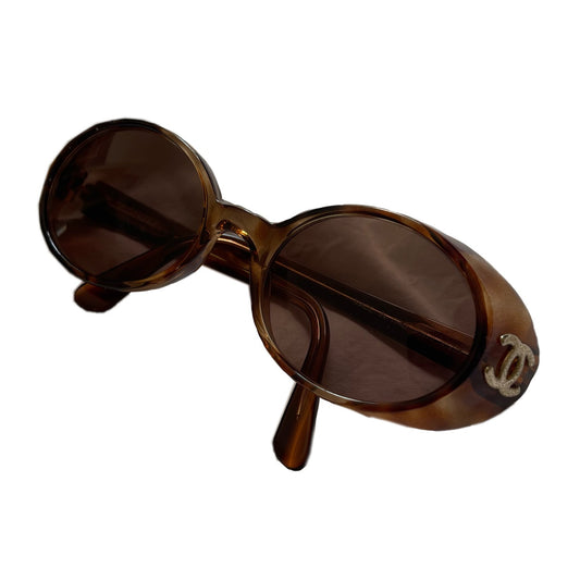 Chanel CC Logo Tortoise Shell Circular Aviation Sunglasses