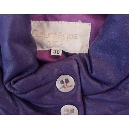 Courreges Leather Purple Star Embroidery Elastic Waist LS Coat