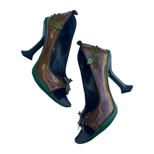 Prada Leather Floral Peeptoe Heels