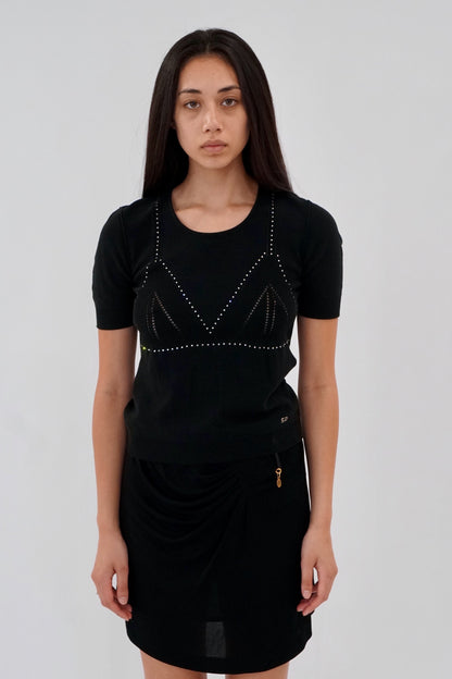 Sonia Rykiel Rhinestone Bra Graphic Knit Top