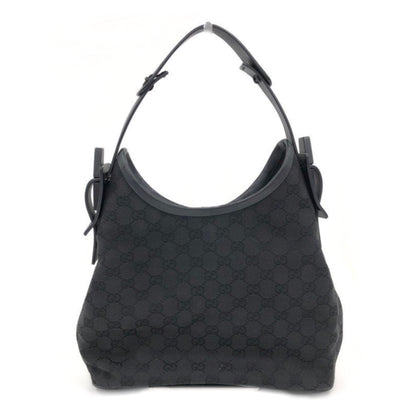 Gucci Canvas Monogram Black Leather Strap Shoulder Handbag
