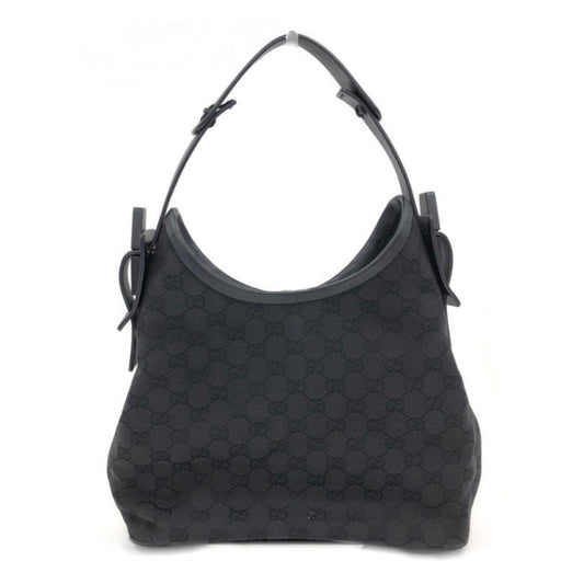 Gucci Canvas Monogram Black Leather Strap Shoulder Handbag