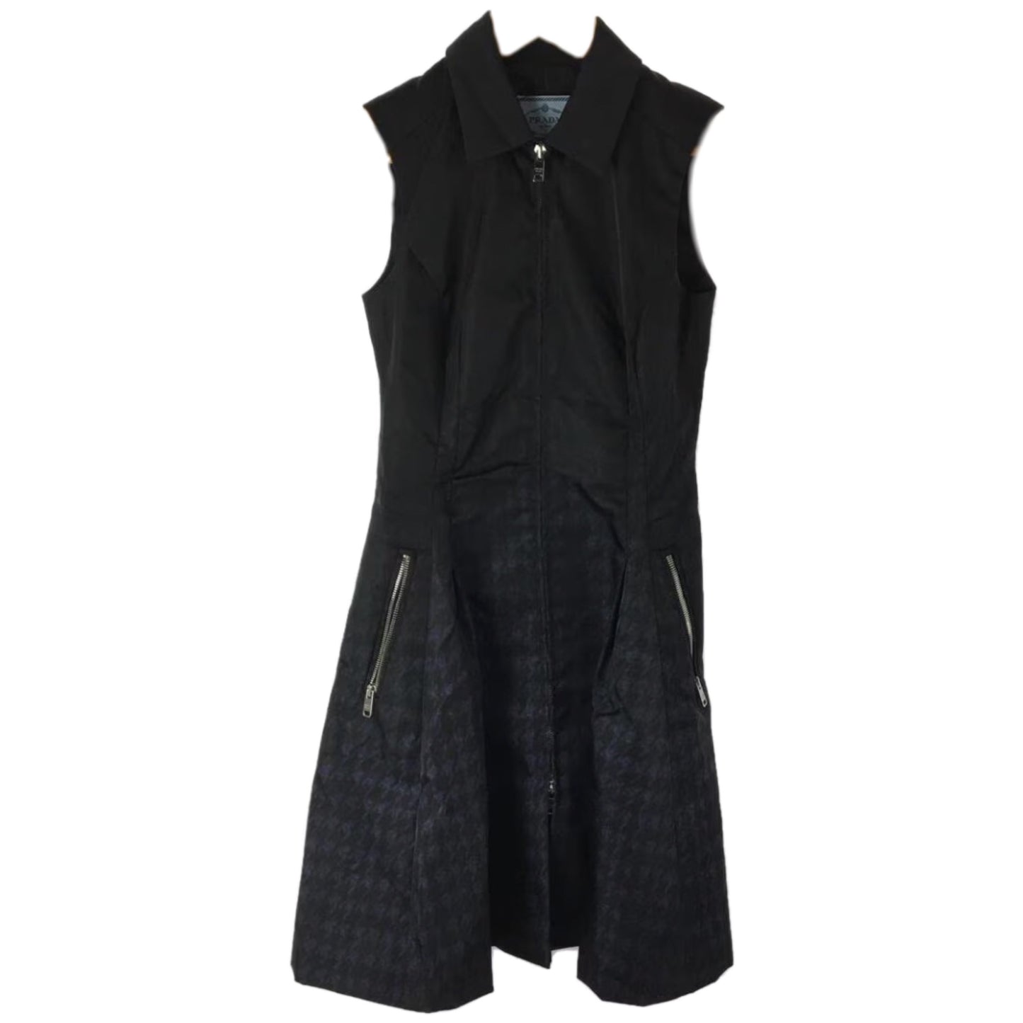 Prada Nylon Houndstooth Fade Print Sless Zipper Dress