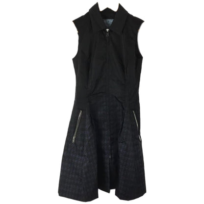 Prada Nylon Houndstooth Fade Print Sless Zipper Dress