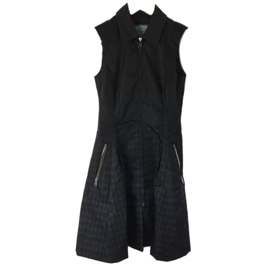 Prada Nylon Houndstooth Fade Print Sless Zipper Dress
