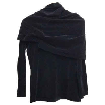 Comme Des Garcons Navy Velour Fold Over Mock Neck LS Top