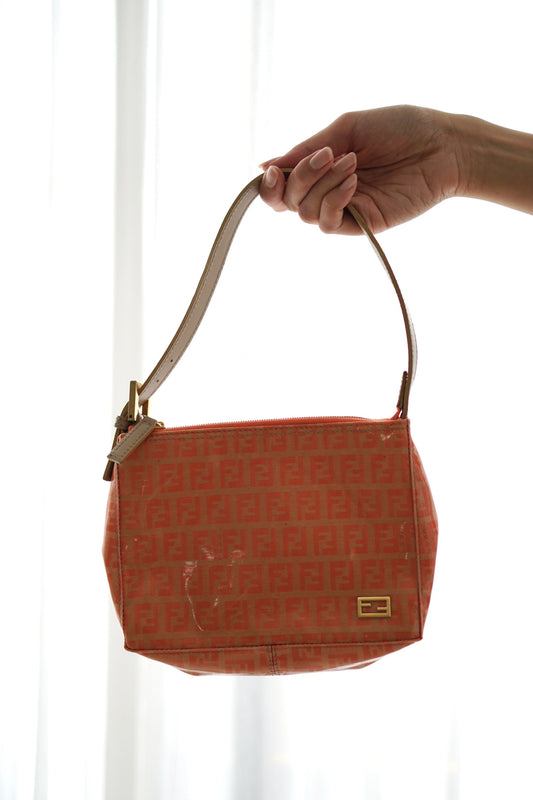Fendi Enamel Zucca Print Logo Handbag
