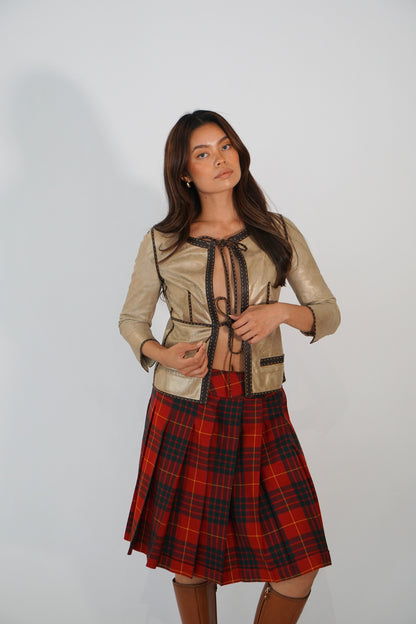 Fendi Gold Leather W Ties Jacket