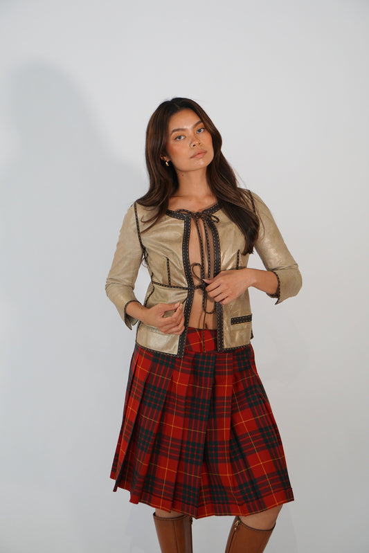 Fendi Gold Leather W Ties Jacket
