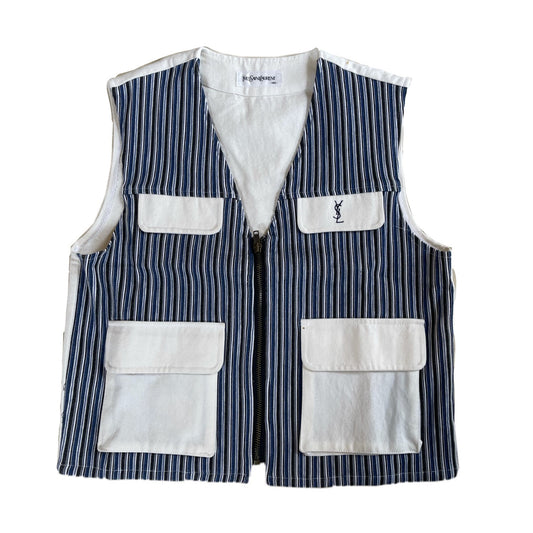 Yves Saint Laurent Stripe Canvas Logo Zip Vest