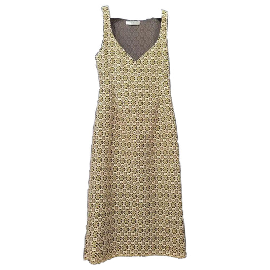 Prada Floral Tile Metallic Sweetheart Sless Midi Dress