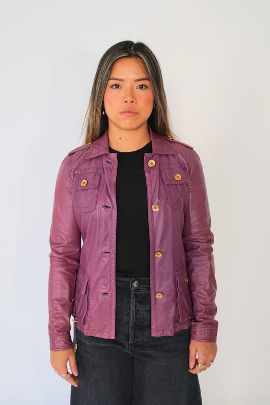 Gucci Leather Gold Button Military Jacket