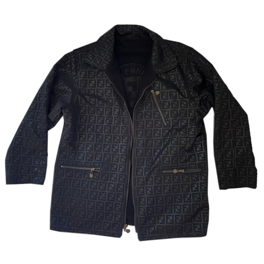 Fendi Zucca Print Logo Reversible Fleece Zipper Coat