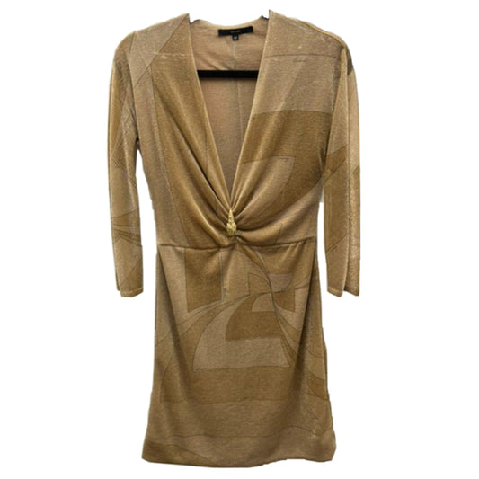 Gucci Metallic Glitter Deep V Gold Tiger Head LS Midi Dress