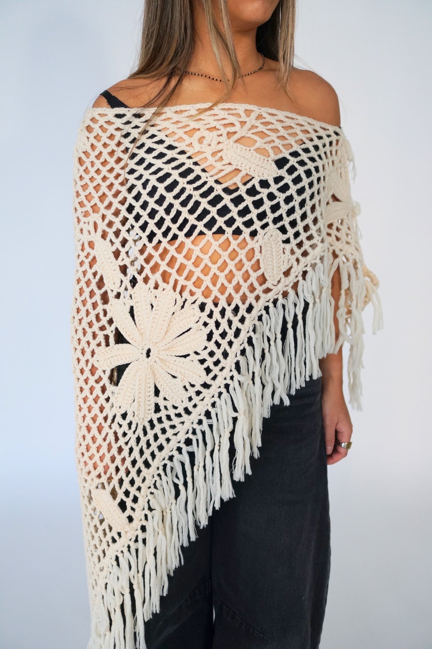 Roberto Cavalli Crochet Floral Poncho