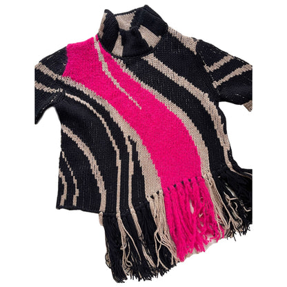 Roberto Cavalli Stripe Turtleneck Fringe Knit Jumper